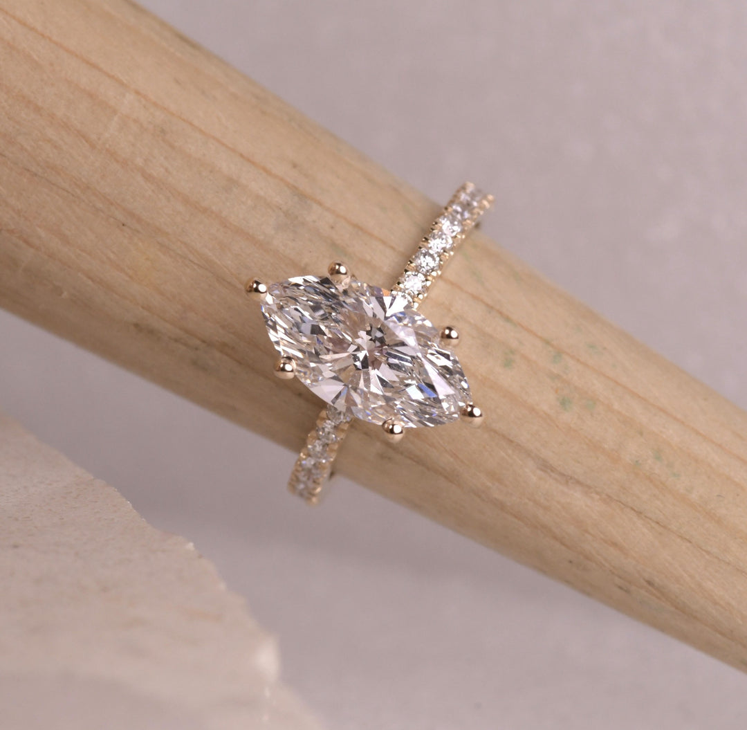 Marquise Cut Lab Diamond Hidden Halo Accent Ring