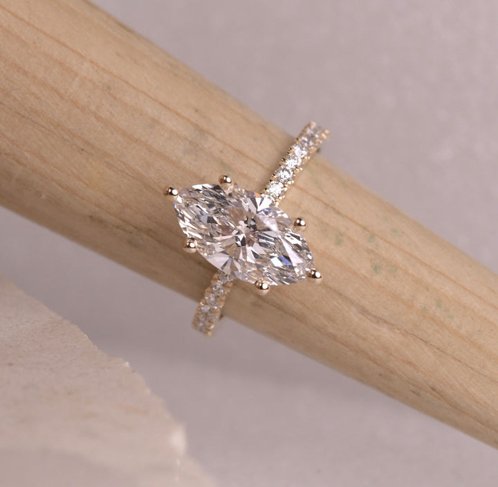 Marquise Cut Lab Diamond Hidden Halo Accent Ring