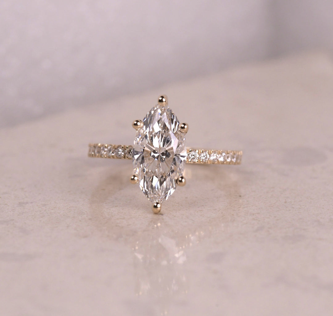 Marquise Cut Lab Diamond Hidden Halo Accent Ring