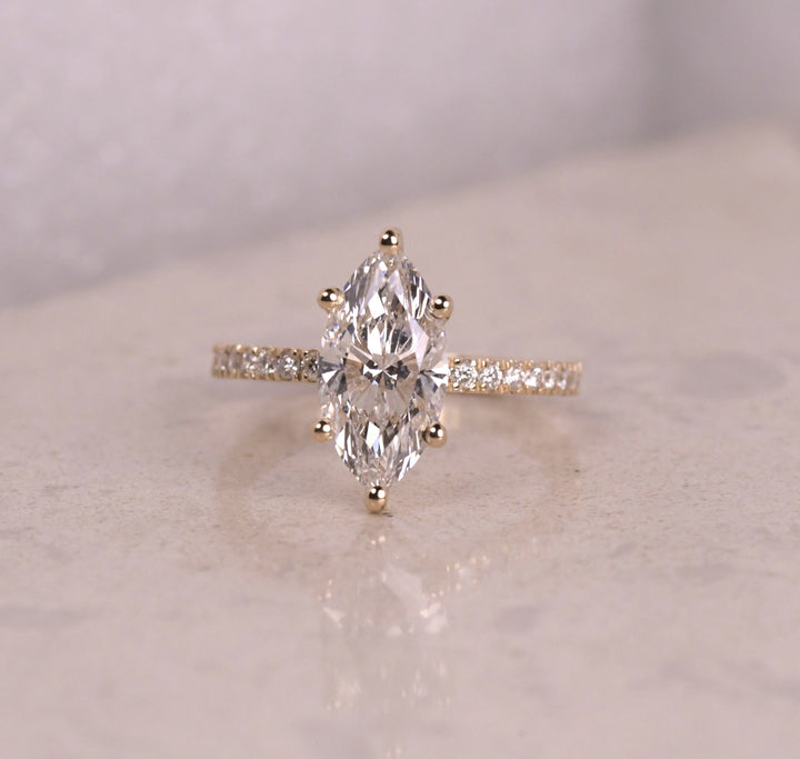 Marquise Cut Lab Diamond Hidden Halo Accent Ring
