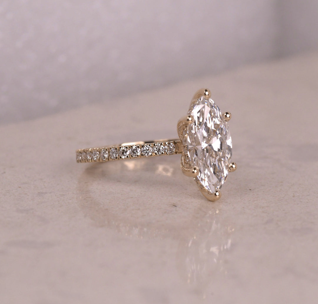 Marquise Cut Lab Diamond Hidden Halo Accent Ring