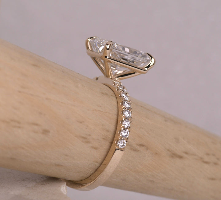 Radiant Cut Lab Grown Solitaire Accent Engagement Ring