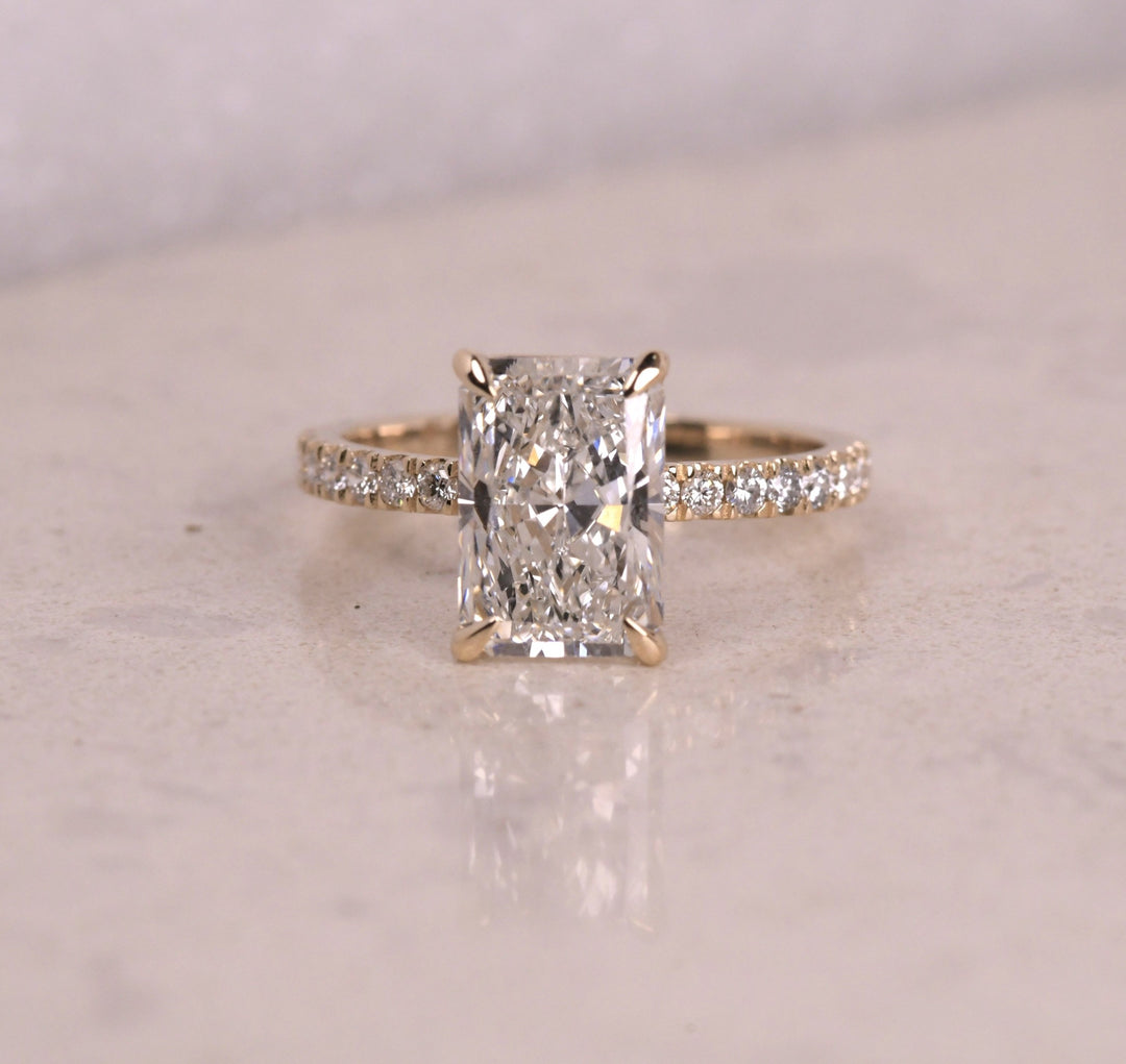 Radiant Cut Lab Grown Solitaire Accent Engagement Ring