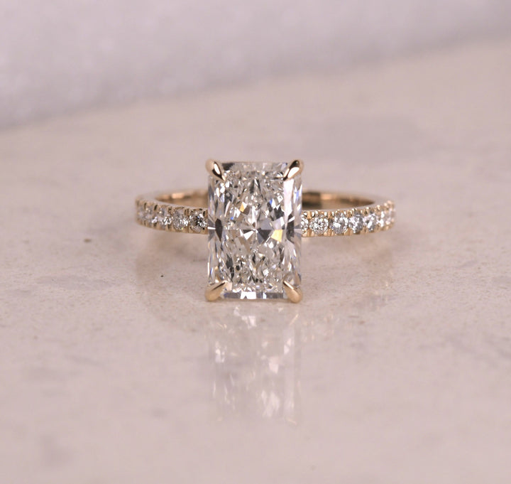 Radiant Cut Lab Grown Solitaire Accent Engagement Ring