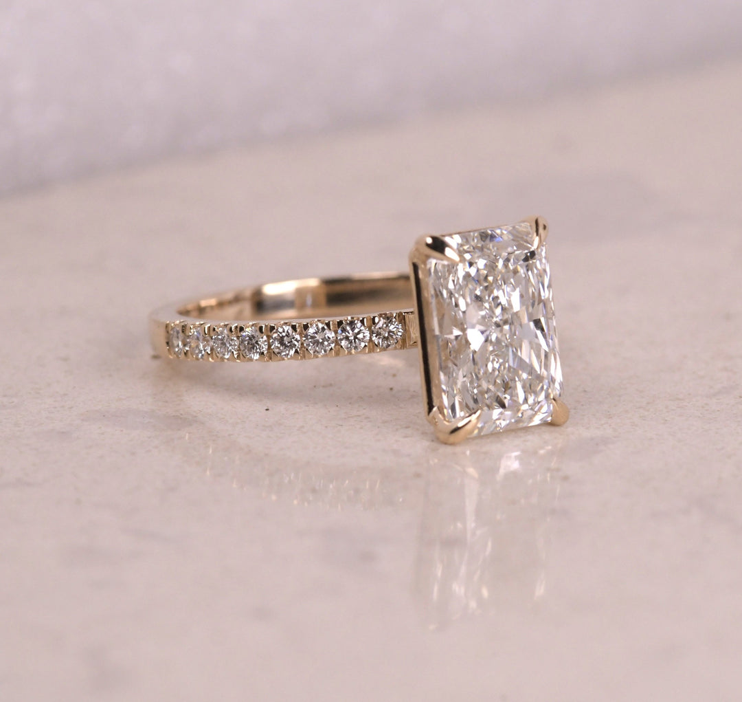 Radiant Cut Lab Grown Solitaire Accent Engagement Ring