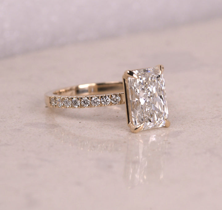 Radiant Cut Lab Grown Solitaire Accent Engagement Ring