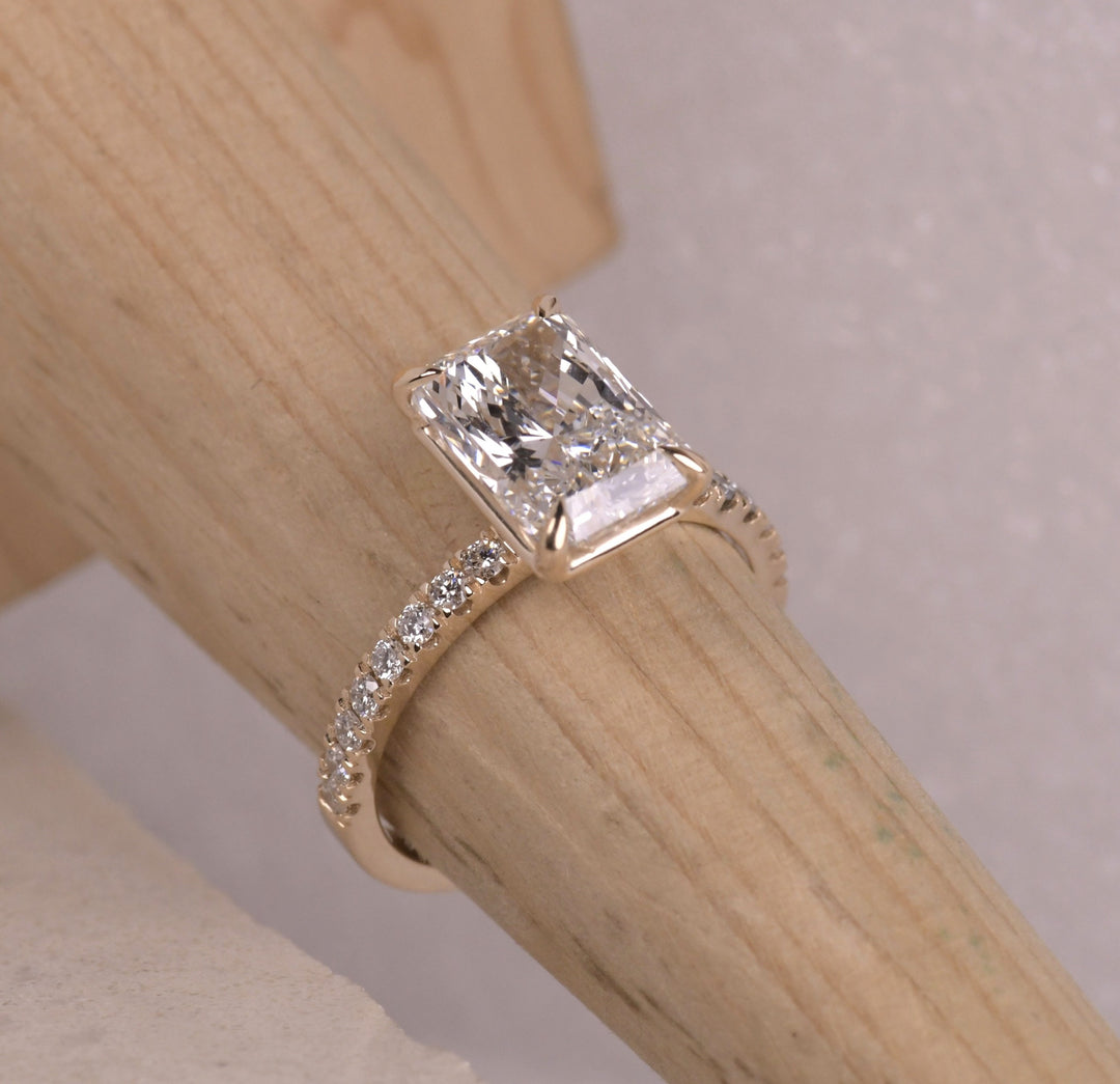 Radiant Cut Lab Grown Solitaire Accent Engagement Ring