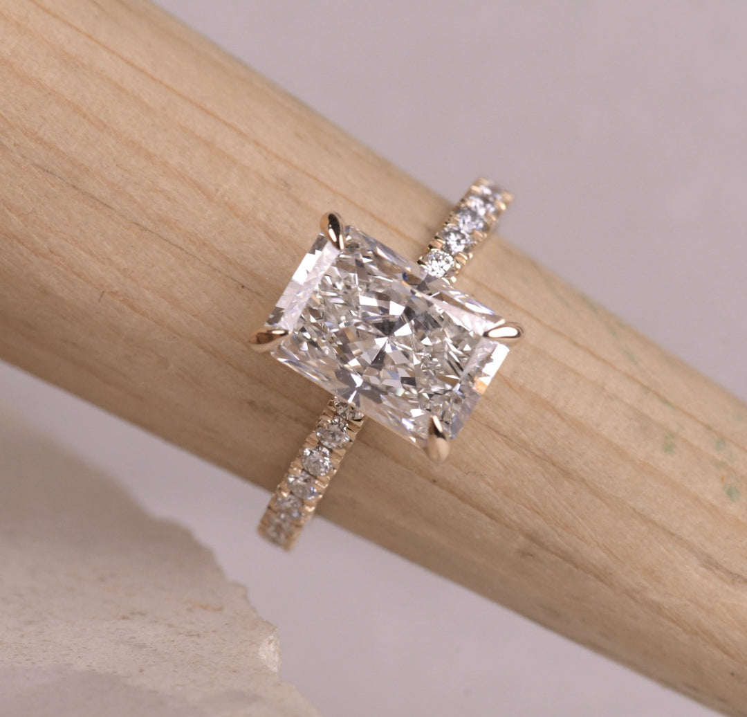 Radiant Cut Lab Grown Solitaire Accent Engagement Ring