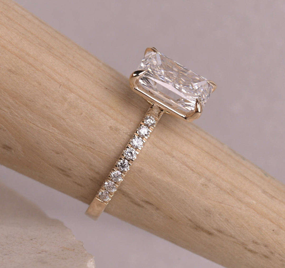Radiant Cut Lab Grown Solitaire Accent Engagement Ring