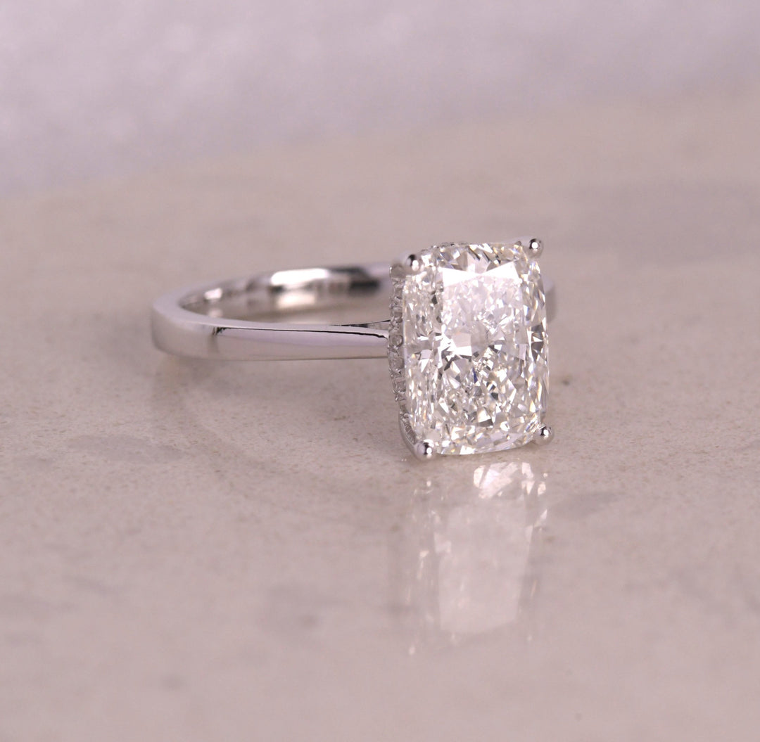 Elongated Cushion Hidden Halo Ring