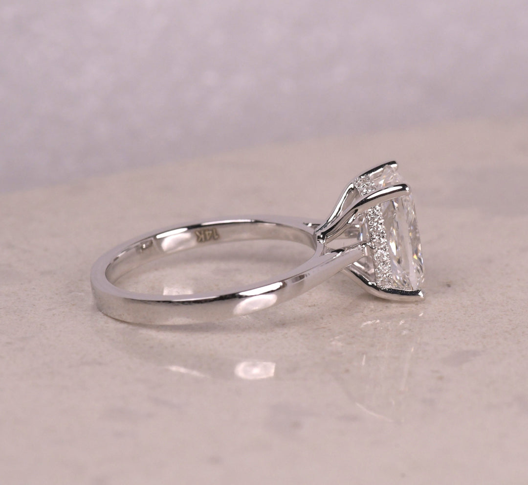 Elongated Cushion Hidden Halo Ring