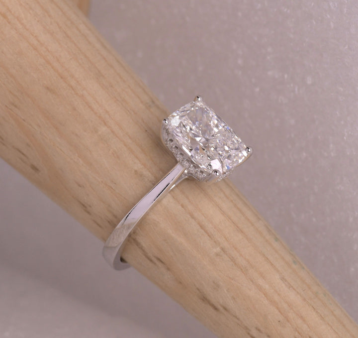 Elongated Cushion Hidden Halo Ring