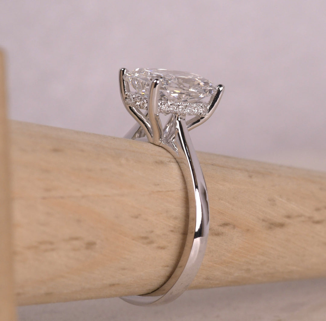 Elongated Cushion Hidden Halo Ring