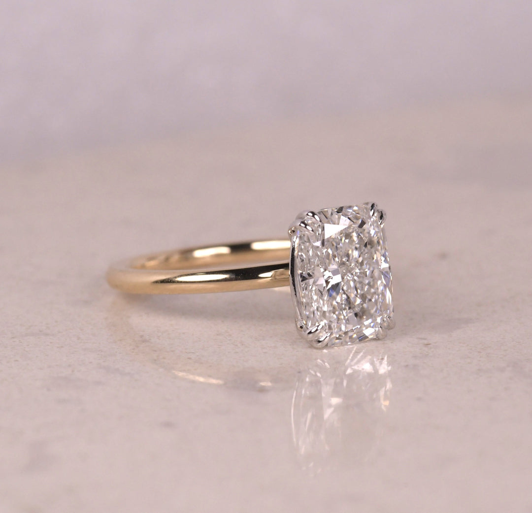Elongated Cushion Cut Engagement Two Tone Ring