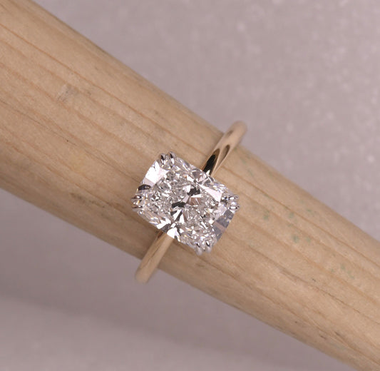 Elongated Cushion Cut Engagement Two Tone Ring