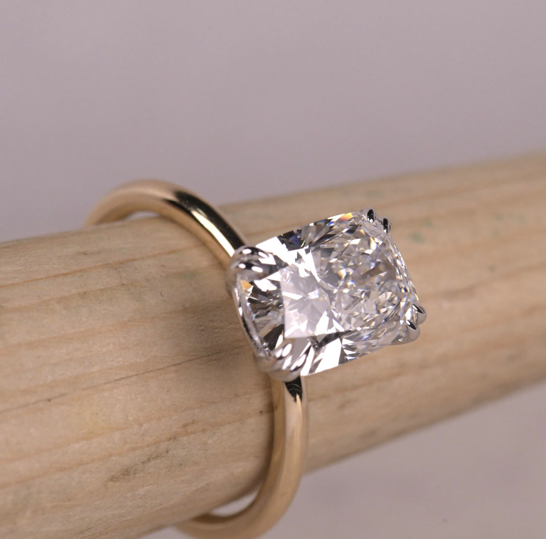 Elongated Cushion Cut Engagement Two Tone Ring