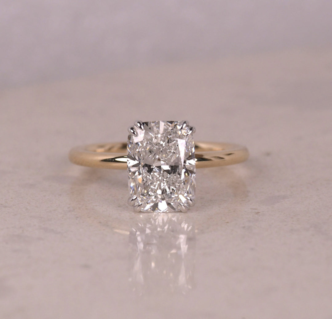 Elongated Cushion Cut Engagement Two Tone Ring