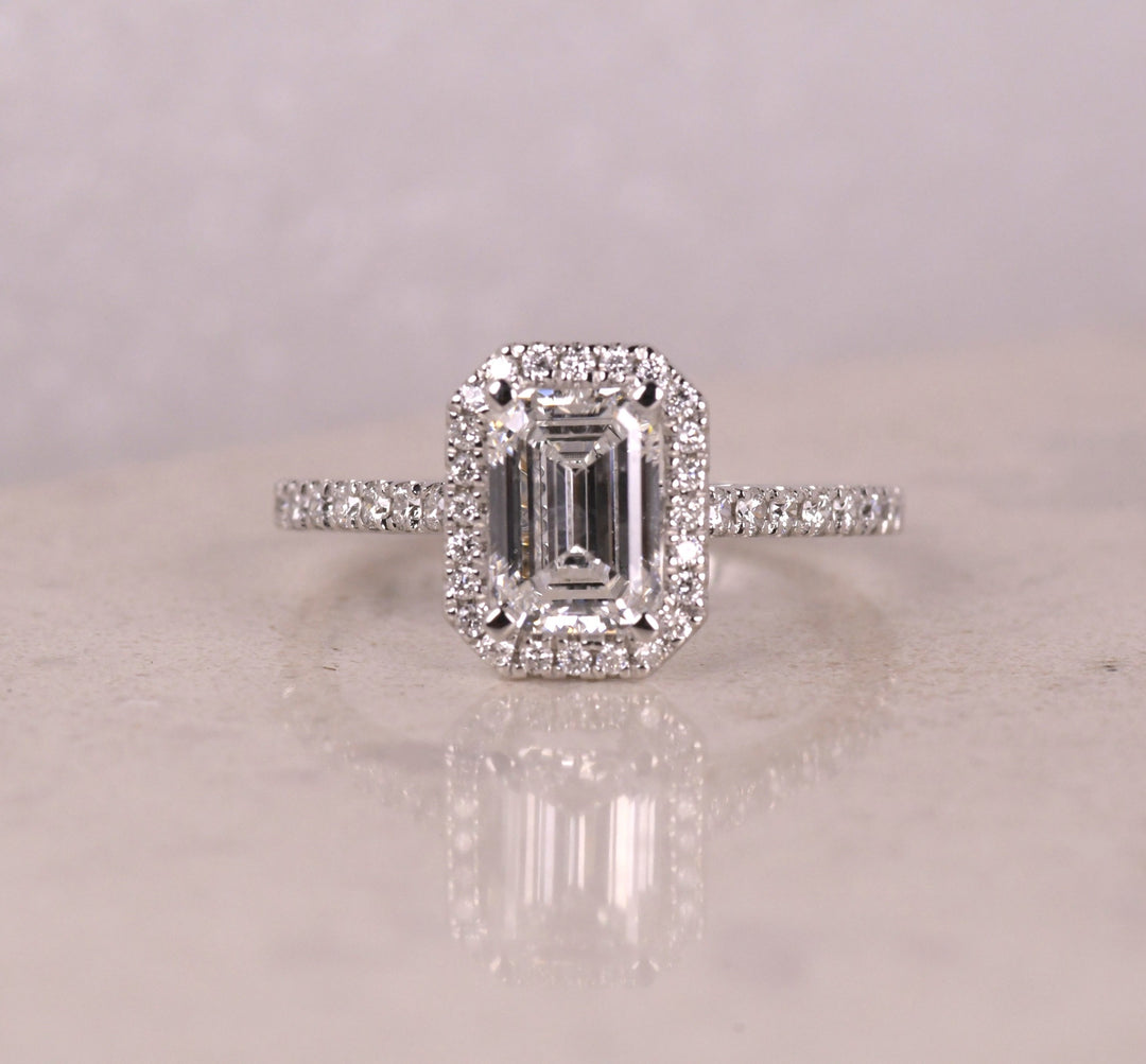 Emerald Cut Halo Diamond Engagement Ring