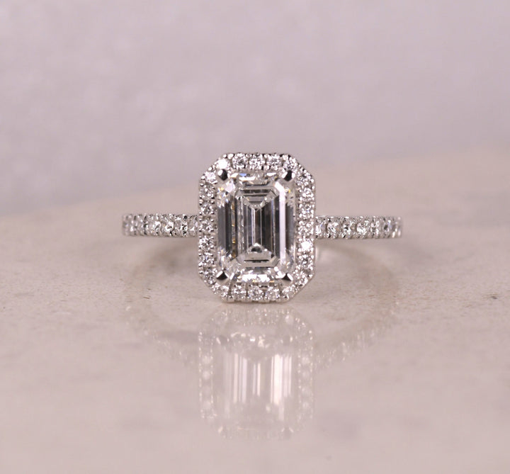 Emerald Cut Halo Diamond Engagement Ring