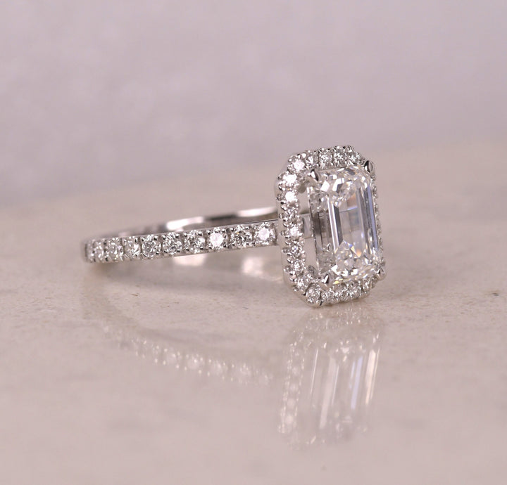 Emerald Cut Halo Diamond Engagement Ring