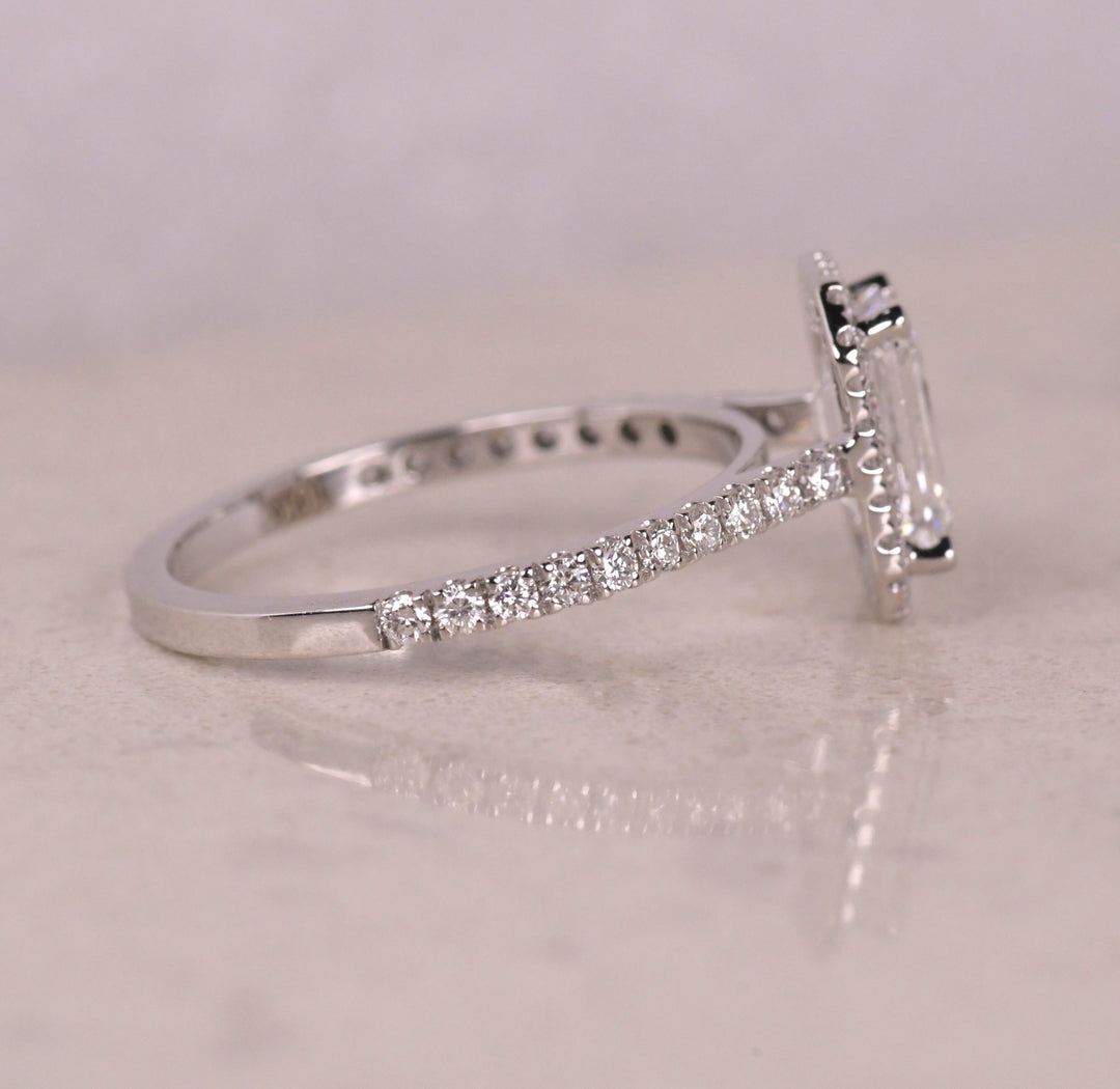 Emerald Cut Halo Diamond Engagement Ring