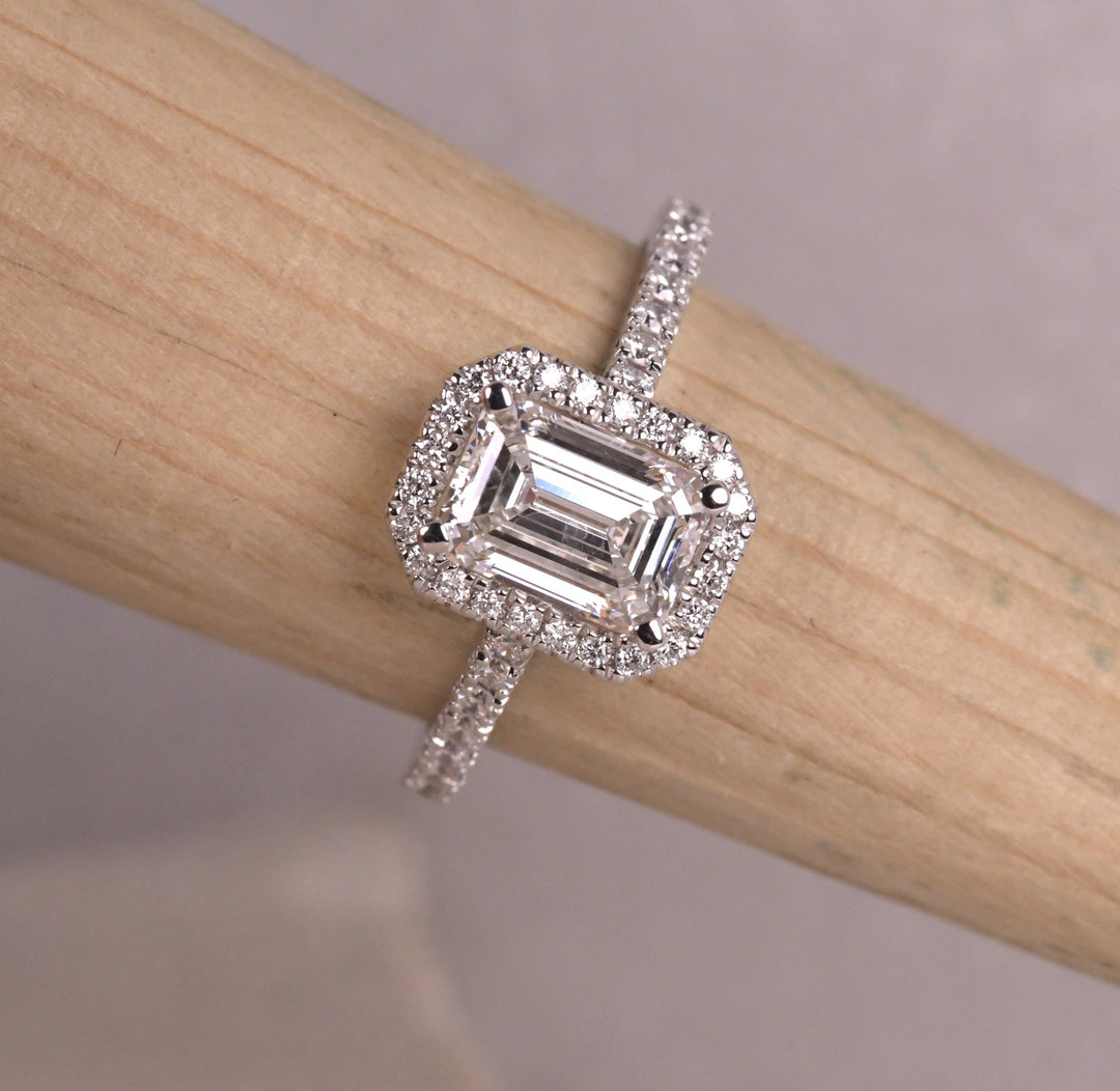 Emerald Cut Halo Diamond Engagement Ring