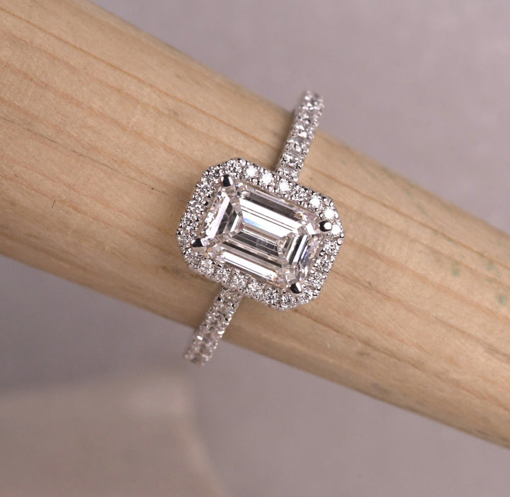 Emerald Cut Halo Diamond Engagement Ring