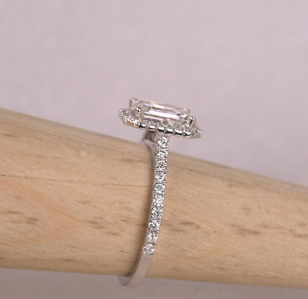 Emerald Cut Halo Diamond Engagement Ring