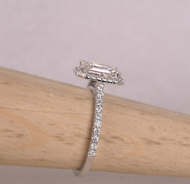 Emerald Cut Halo Diamond Engagement Ring