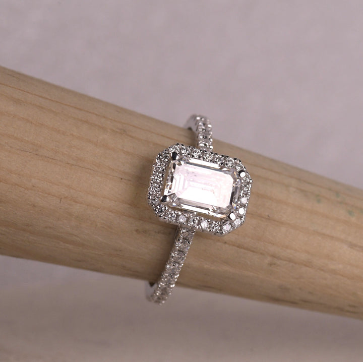 Emerald Cut Halo Diamond Engagement Ring