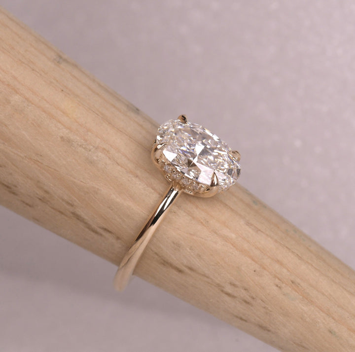 Oval Cut Hidden Halo Diamond Euroshank Ring
