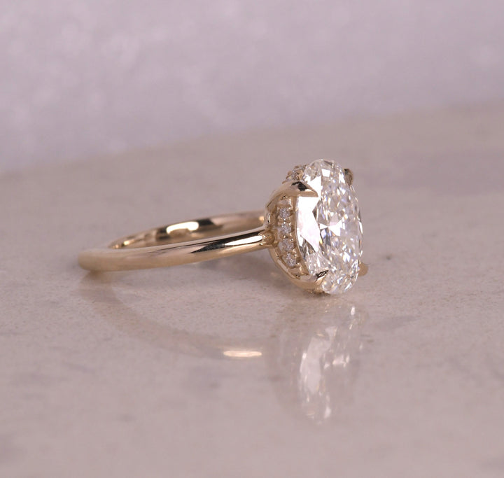 Oval Cut Hidden Halo Diamond Euroshank Ring