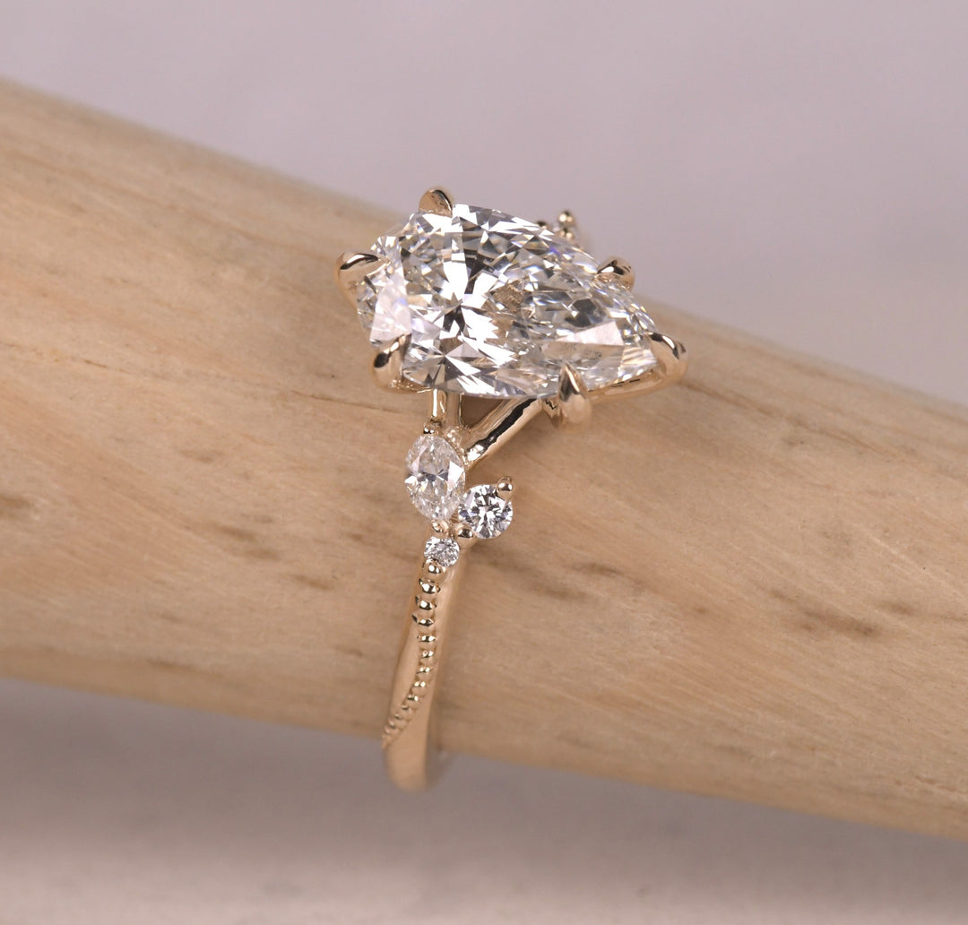 Pear Art Deco Lab Diamond Ring