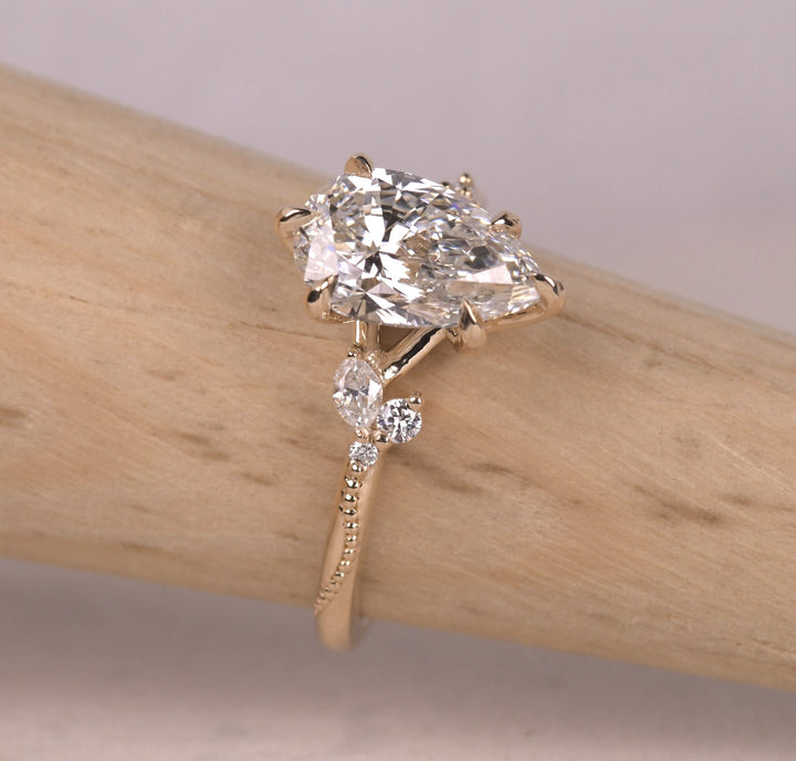 Pear Art Deco Lab Diamond Ring