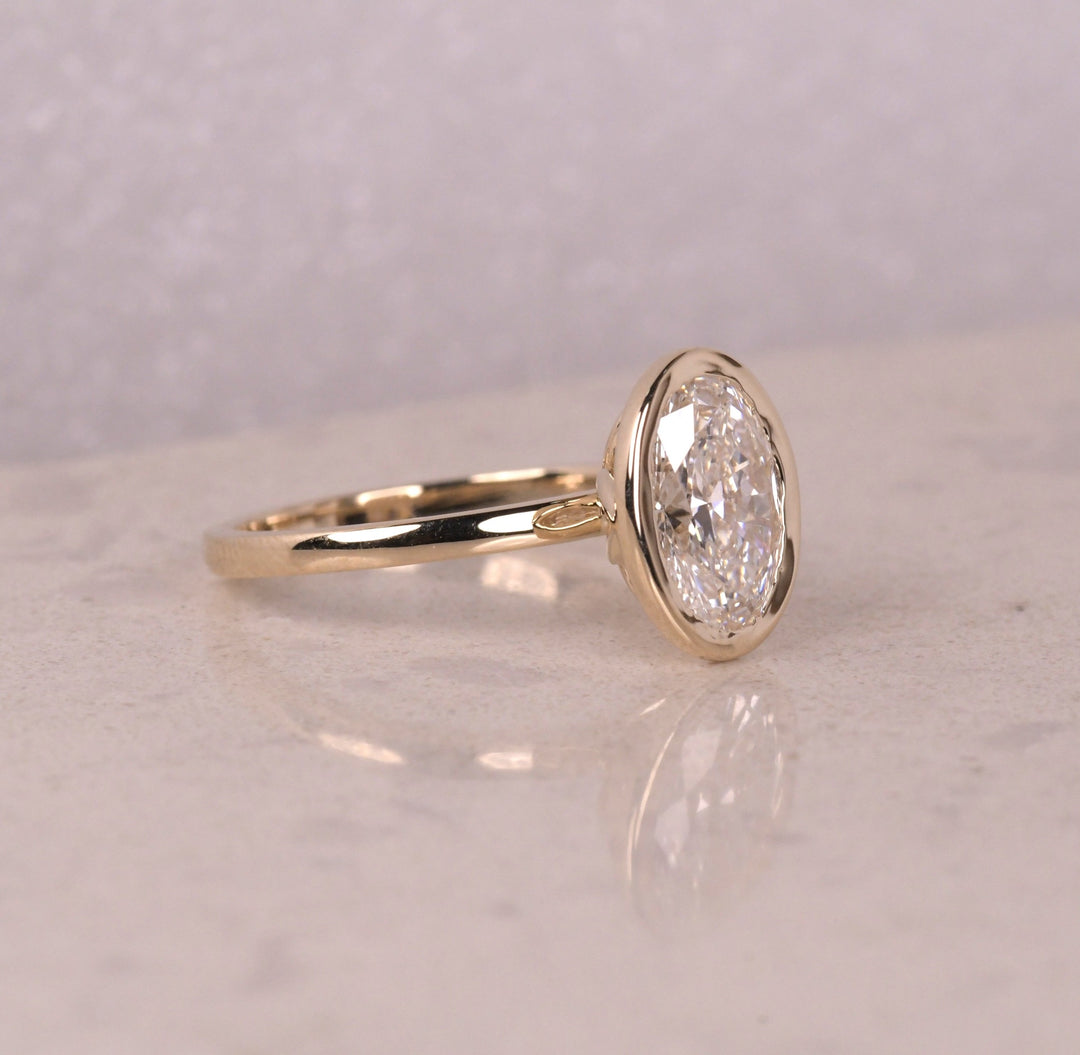 Bezel Set Oval Cut Lab Diamond Engagement Ring