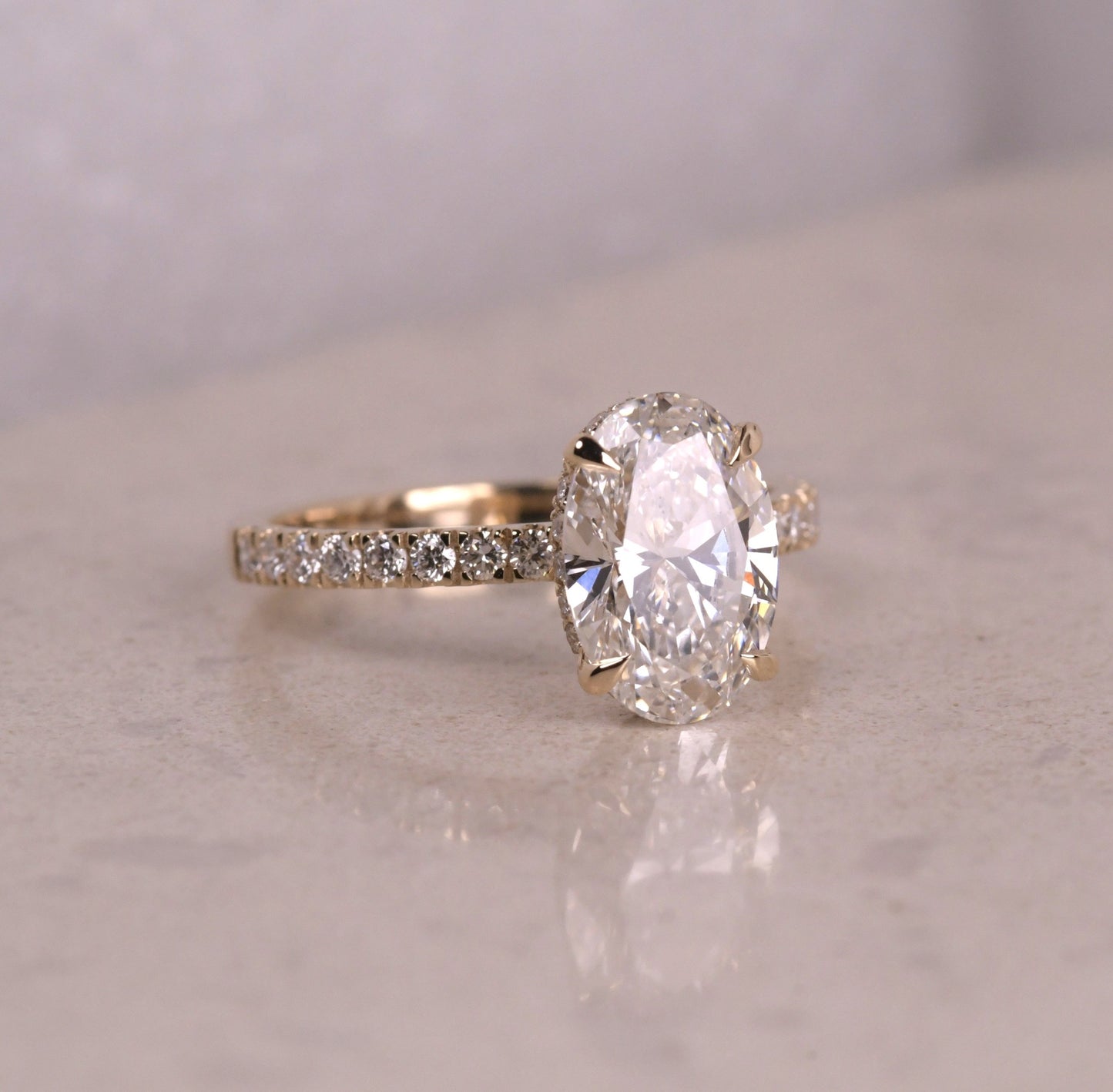 Classic Hidden Halo Style Oval Lab Diamond Ring