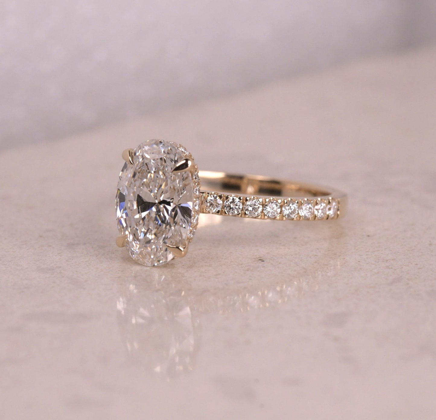 Classic Hidden Halo Style Oval Lab Diamond Ring