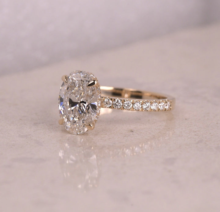 Classic Hidden Halo Style Oval Lab Diamond Ring
