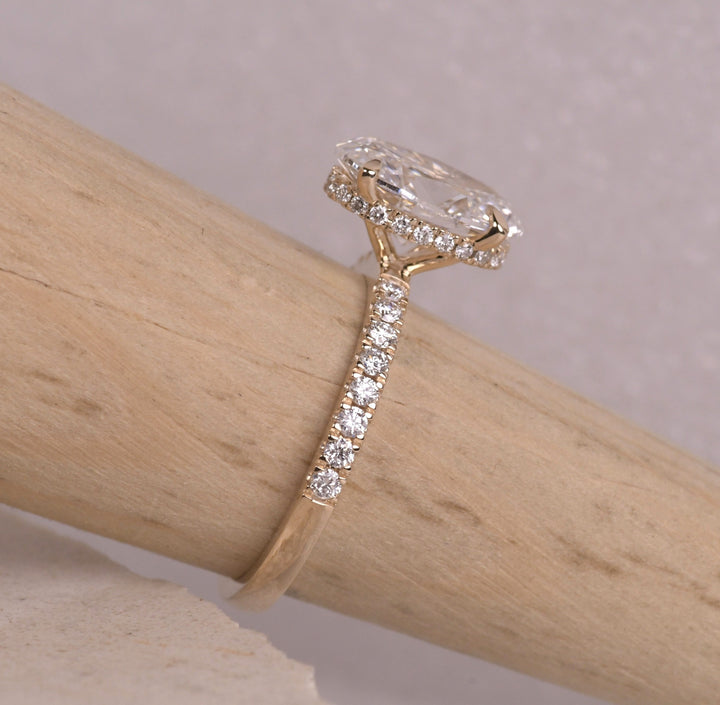 Classic Hidden Halo Style Oval Lab Diamond Ring