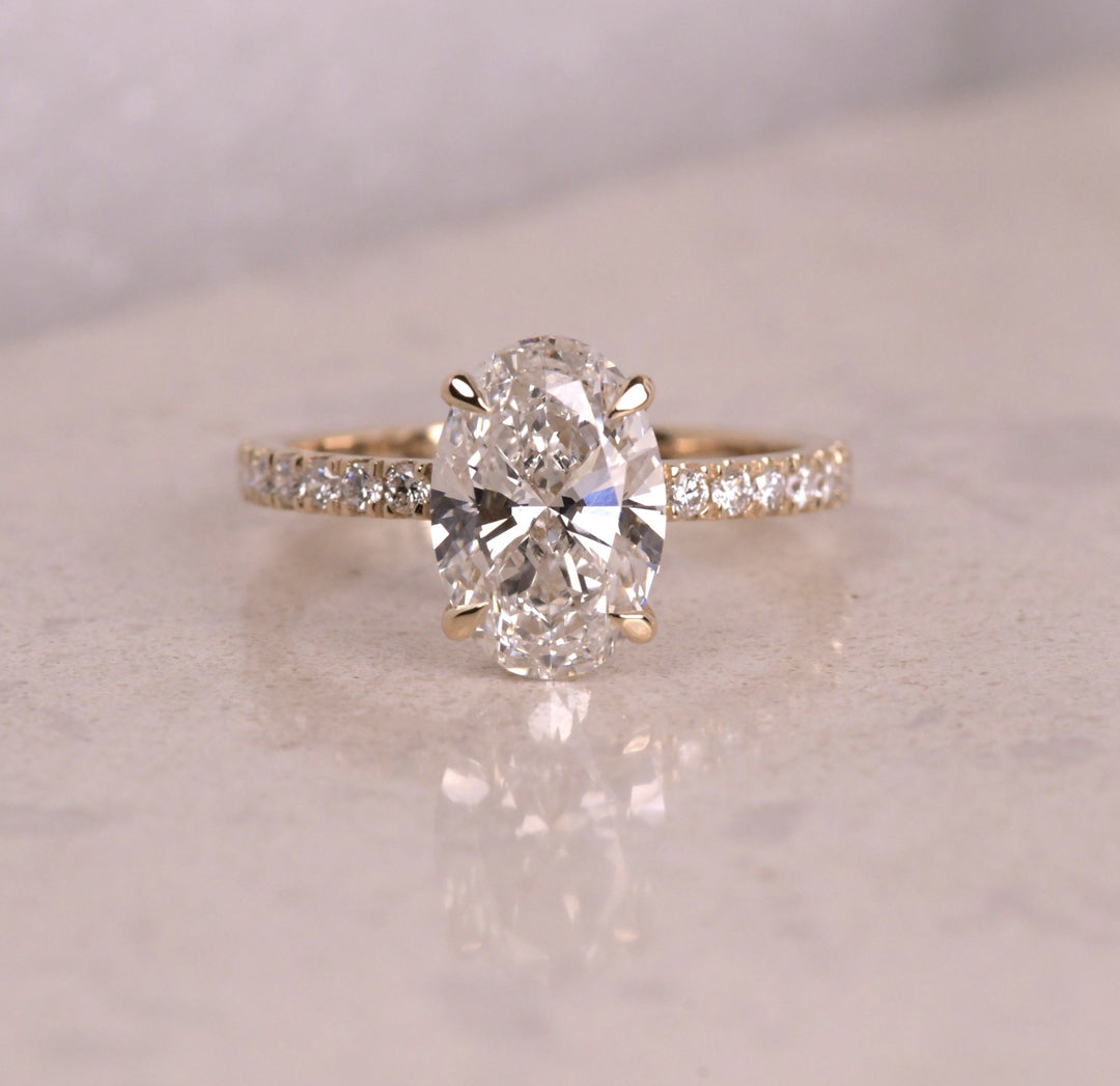 Classic Hidden Halo Style Oval Lab Diamond Ring