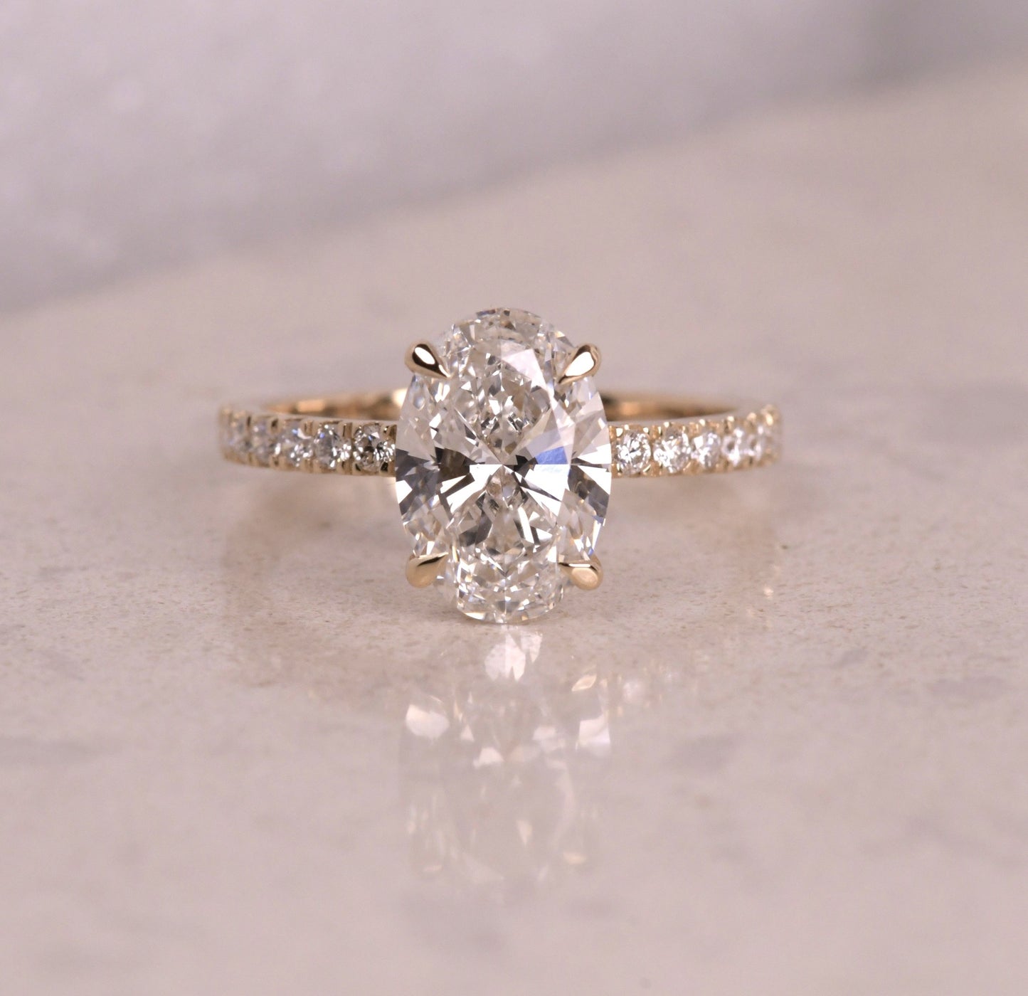 Classic Hidden Halo Style Oval Lab Diamond Ring