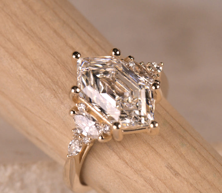 Step Cut Hexagon Diamond Cluster Ring