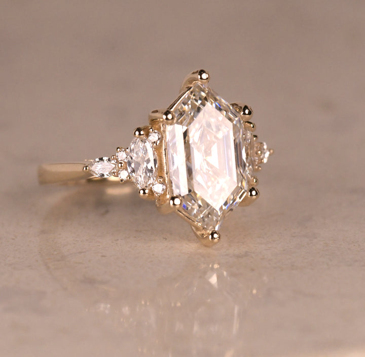 Step Cut Hexagon Diamond Cluster Ring