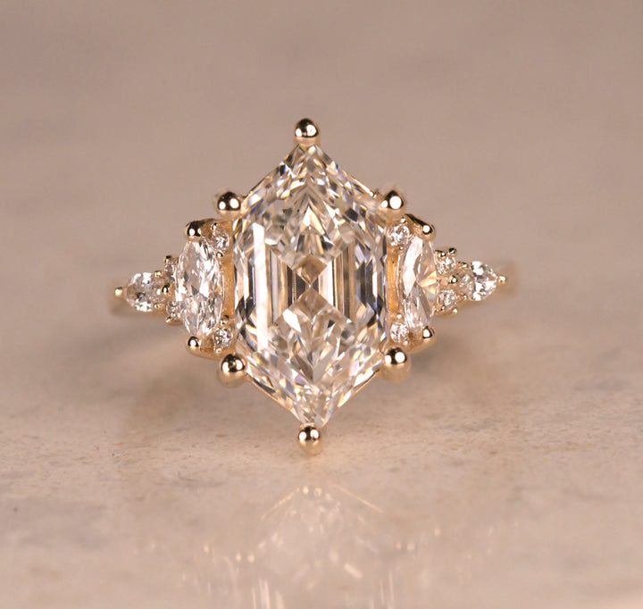 Step Cut Hexagon Diamond Cluster Ring