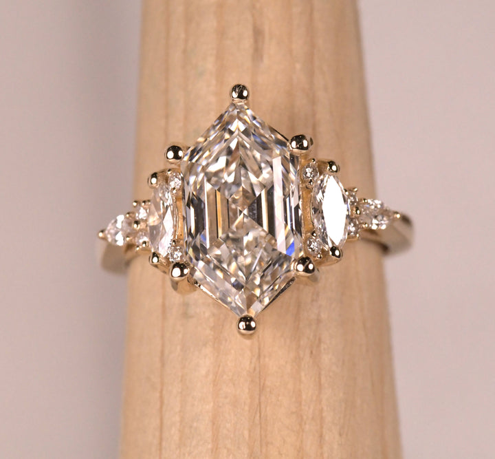 Step Cut Hexagon Diamond Cluster Ring