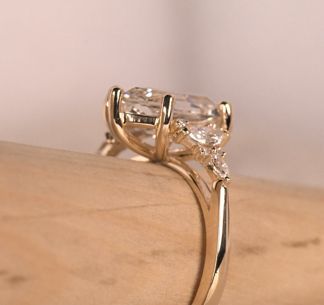 Step Cut Hexagon Diamond Cluster Ring