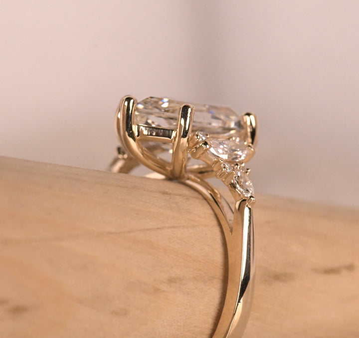 Step Cut Hexagon Diamond Cluster Ring