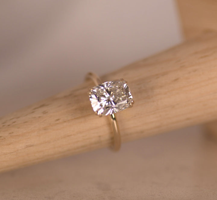 Elongated Cushion Double Prong Solitaire Ring