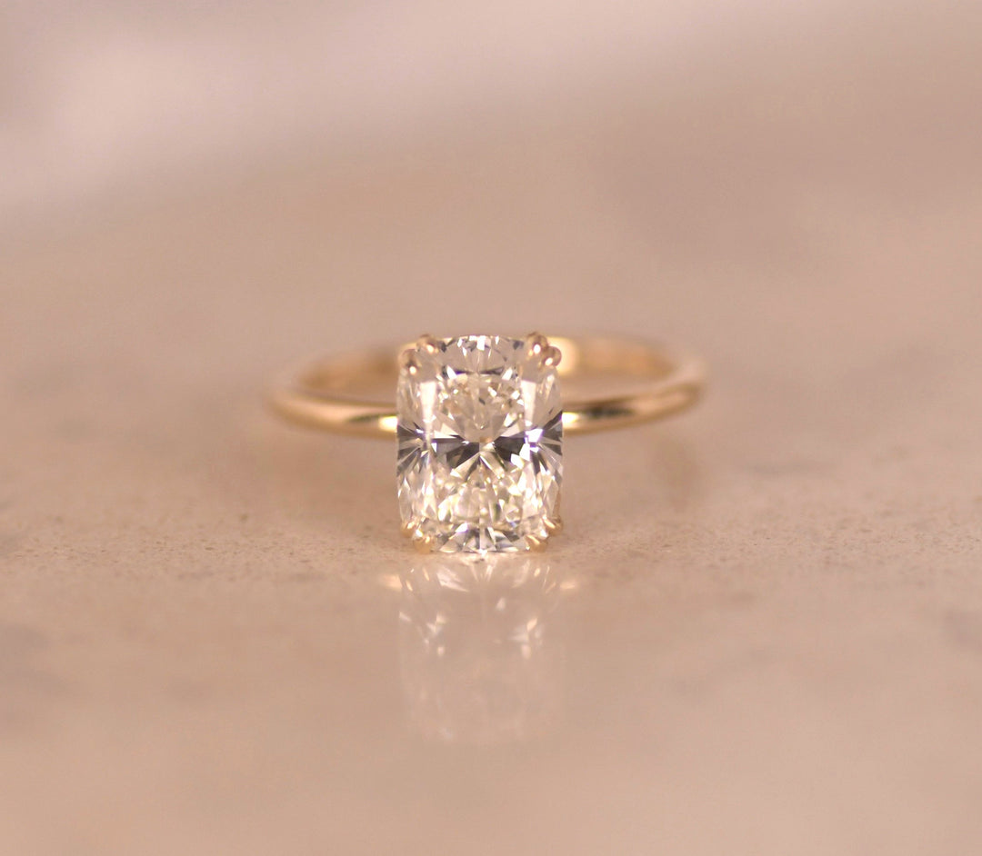 Elongated Cushion Double Prong Solitaire Ring
