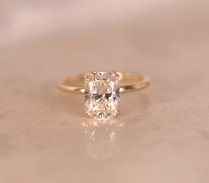 Elongated Cushion Double Prong Solitaire Ring